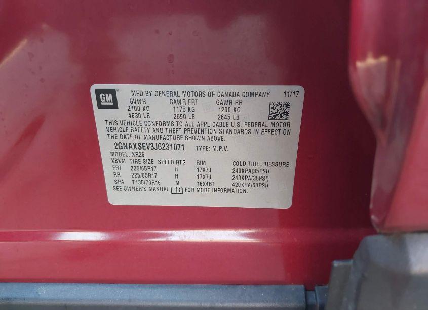 Photo 9 of 2018 Chevrolet Equinox LT (VIN 2GNAXSEV3J6231071)