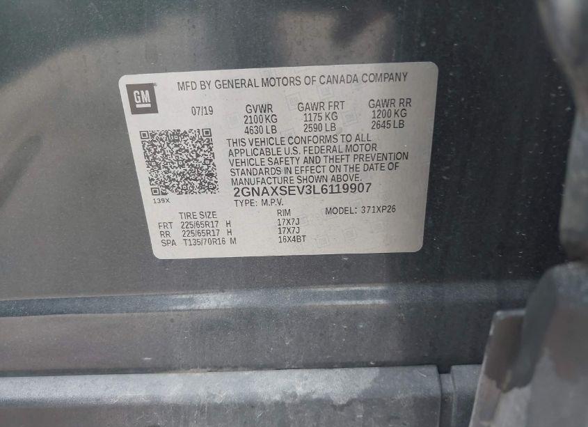 Photo 9 of 2020 Chevrolet Equinox AWD LS (VIN 2GNAXSEV3L6119907)