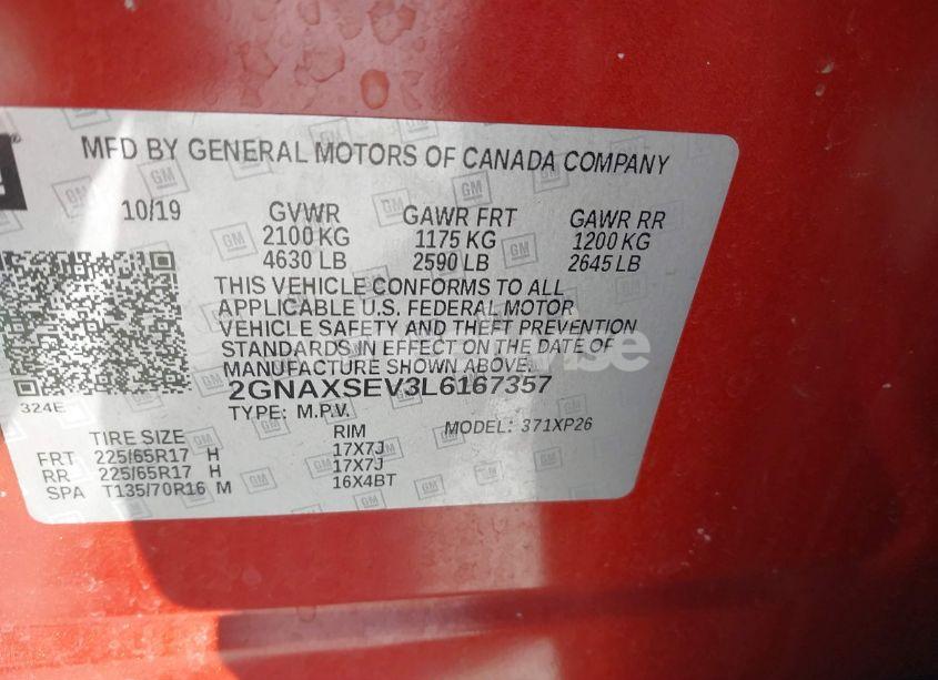 Photo 9 of 2020 Chevrolet Equinox AWD LS (VIN 2GNAXSEV3L6167357)