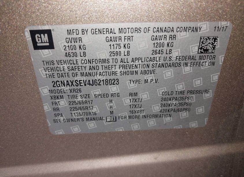 Photo 9 of 2018 Chevrolet Equinox LT (VIN 2GNAXSEV4J6218023)