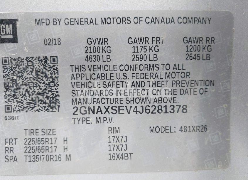 Photo 9 of 2018 Chevrolet Equinox LT (VIN 2GNAXSEV4J6281378)