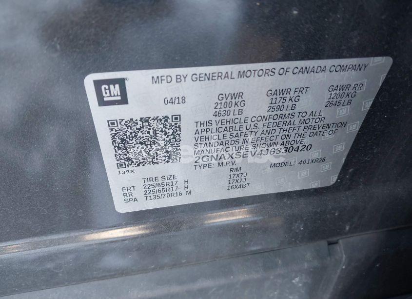 Photo 9 of 2018 Chevrolet Equinox LT (VIN 2GNAXSEV4J6330420)