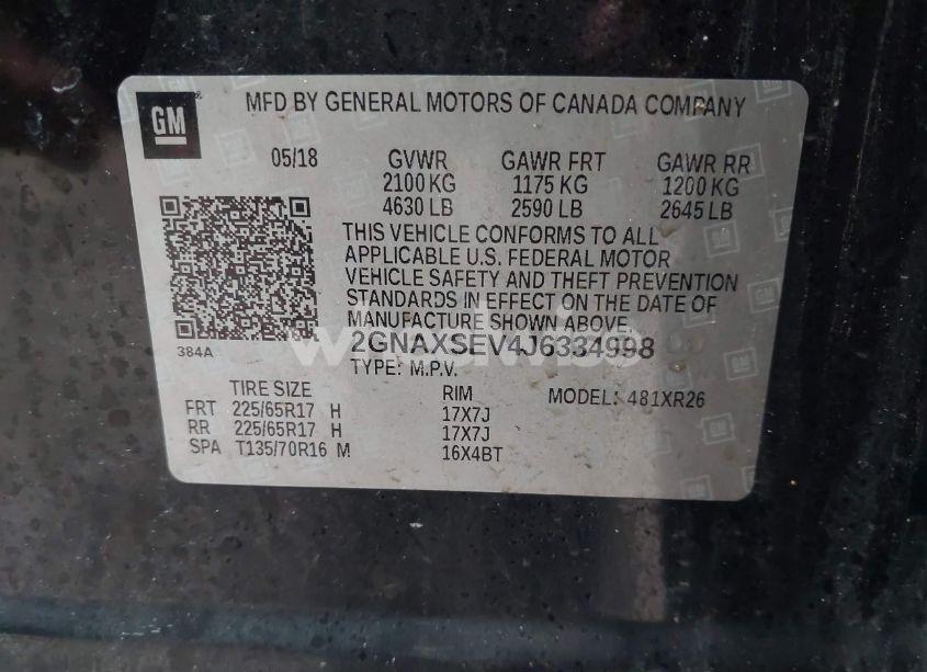 Photo 9 of 2018 Chevrolet Equinox LT (VIN 2GNAXSEV4J6334998)