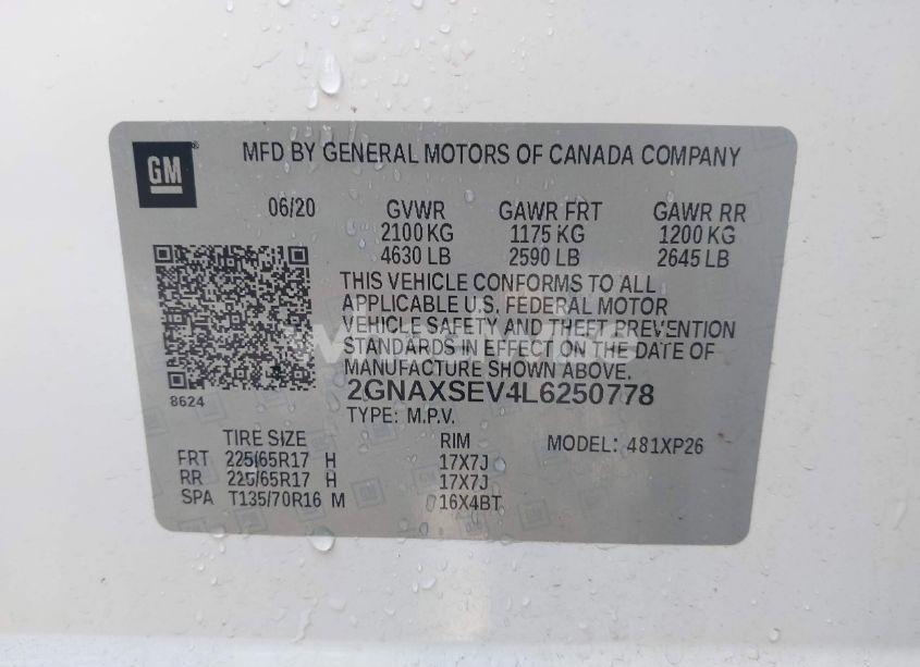 Photo 9 of 2020 Chevrolet Equinox AWD LS (VIN 2GNAXSEV4L6250778)