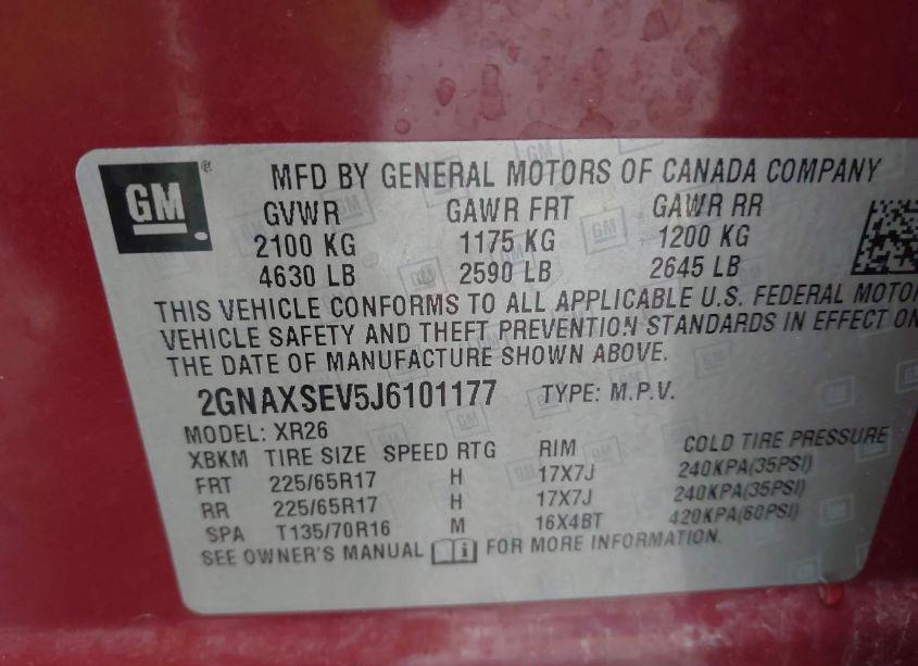 Photo 9 of 2018 Chevrolet Equinox LT (VIN 2GNAXSEV5J6101177)