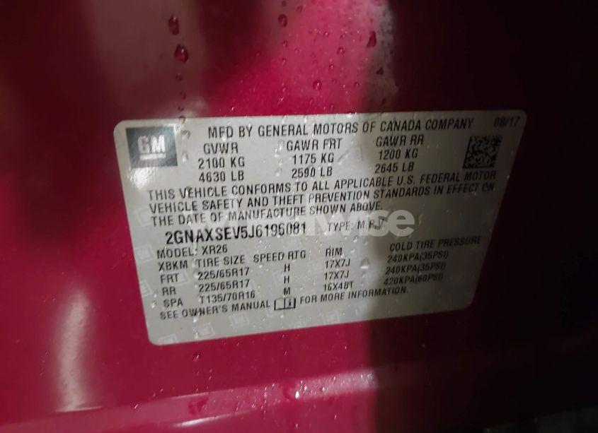 Photo 9 of 2018 Chevrolet Equinox LT (VIN 2GNAXSEV5J6196081)