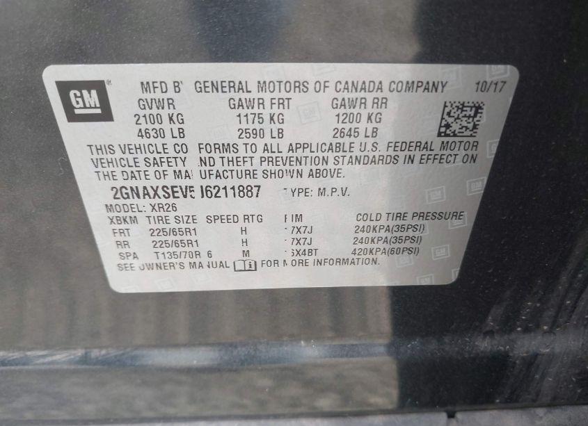 Photo 9 of 2018 Chevrolet Equinox LT (VIN 2GNAXSEV5J6211887)