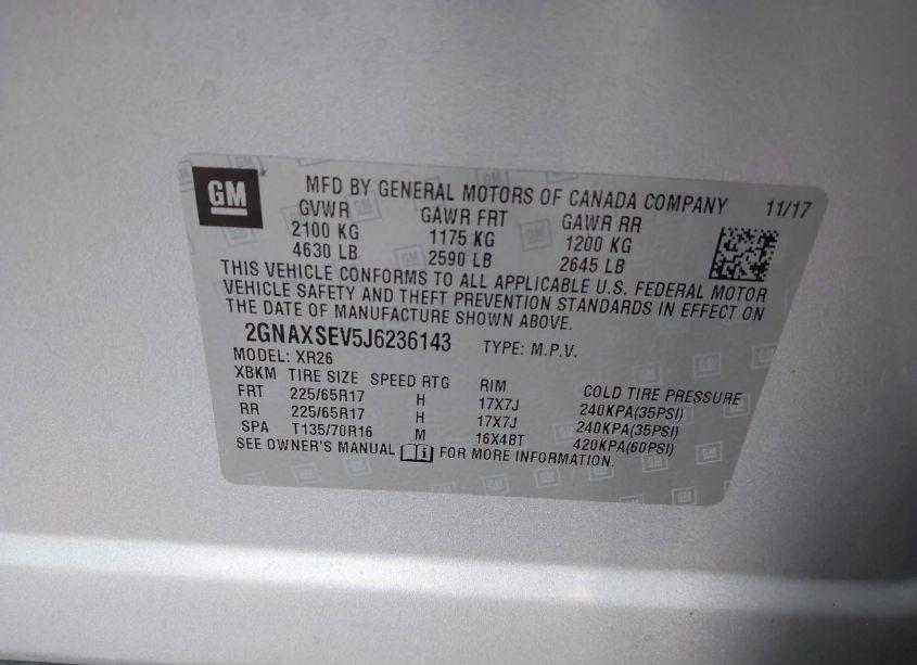 Photo 9 of 2018 Chevrolet Equinox LT (VIN 2GNAXSEV5J6236143)