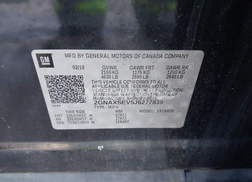 Photo 9 of 2018 Chevrolet Equinox LT (VIN 2GNAXSEV5J6277839)