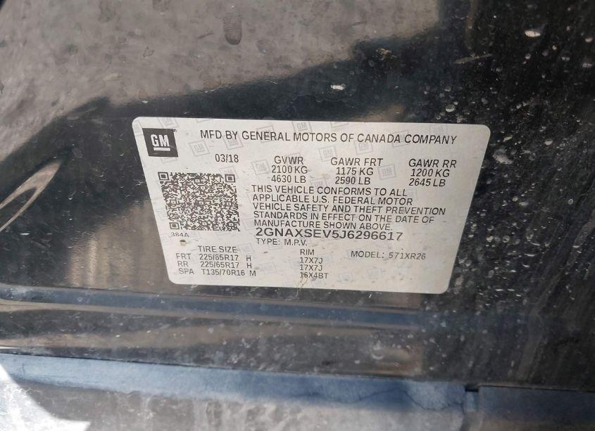 Photo 9 of 2018 Chevrolet Equinox LT (VIN 2GNAXSEV5J6296617)