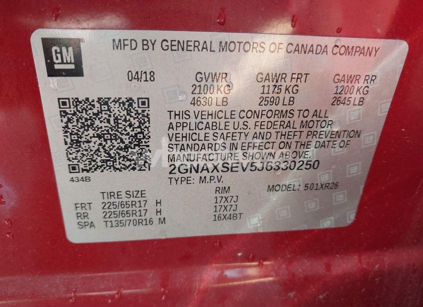 Photo 9 of 2018 Chevrolet Equinox LT (VIN 2GNAXSEV5J6330250)