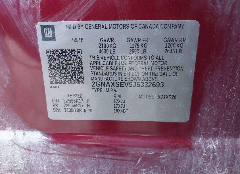 Photo 9 of 2018 Chevrolet Equinox LT (VIN 2GNAXSEV5J6332693)