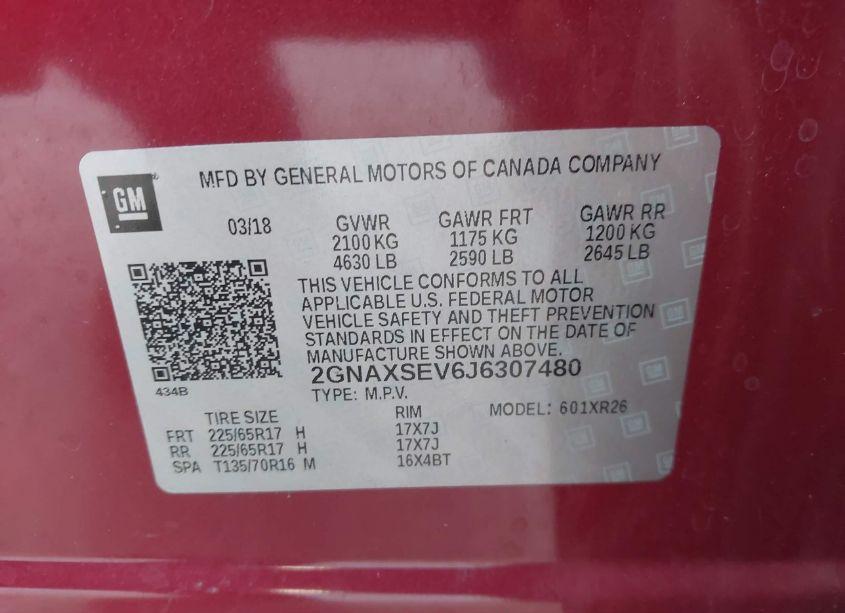 Photo 9 of 2018 Chevrolet Equinox LT (VIN 2GNAXSEV6J6307480)