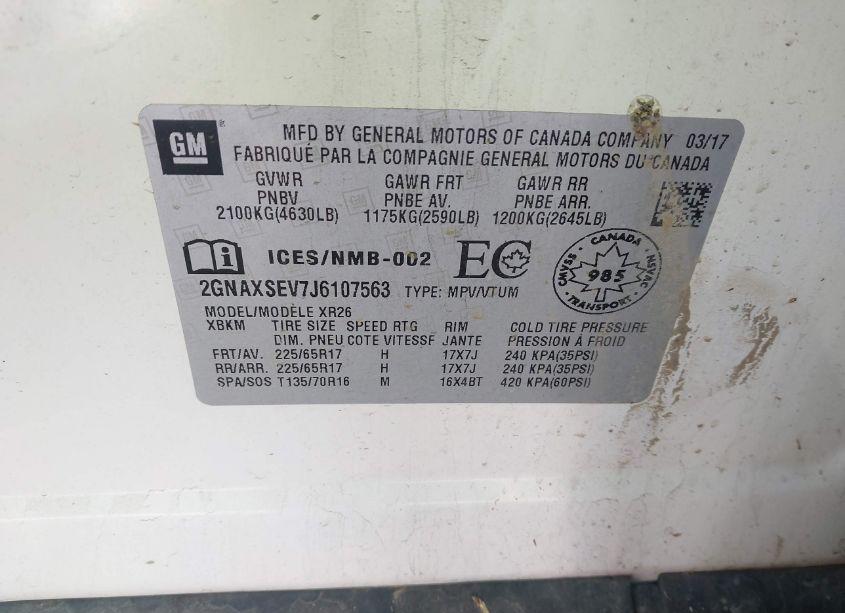 Photo 9 of 2018 Chevrolet Equinox LT (VIN 2GNAXSEV7J6107563)