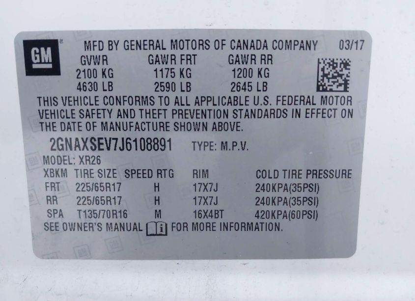 Photo 9 of 2018 Chevrolet Equinox LT (VIN 2GNAXSEV7J6108891)