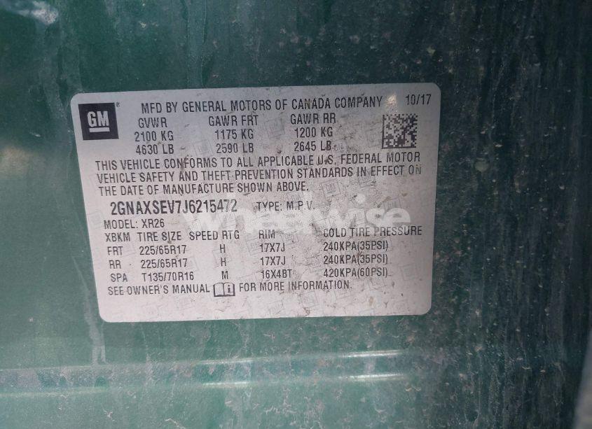 Photo 9 of 2018 Chevrolet Equinox LT (VIN 2GNAXSEV7J6215472)