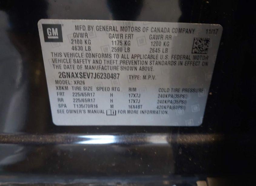 Photo 9 of 2018 Chevrolet Equinox LT (VIN 2GNAXSEV7J6230487)