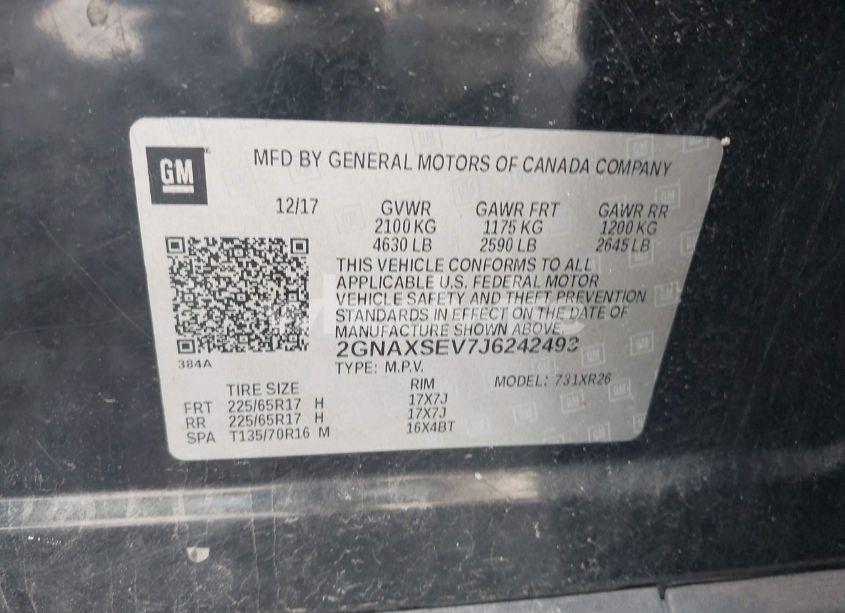 Photo 9 of 2018 Chevrolet Equinox LT (VIN 2GNAXSEV7J6242493)