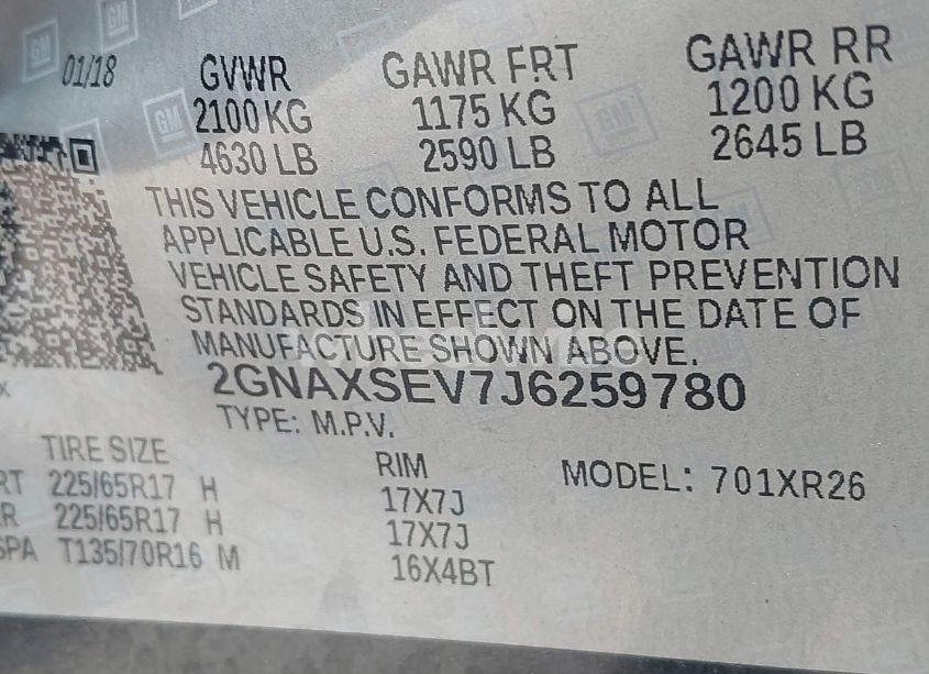 Photo 9 of 2018 Chevrolet Equinox LT (VIN 2GNAXSEV7J6259780)