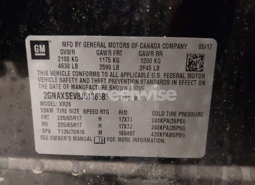 Photo 9 of 2018 Chevrolet Equinox LT (VIN 2GNAXSEV8J6136585)