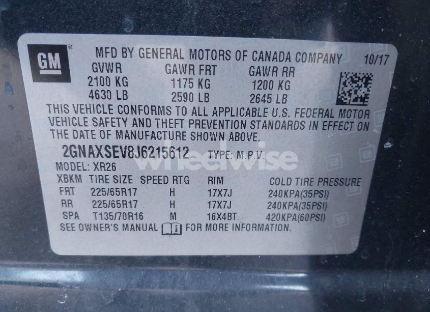 Photo 9 of 2018 Chevrolet Equinox LT (VIN 2GNAXSEV8J6215612)