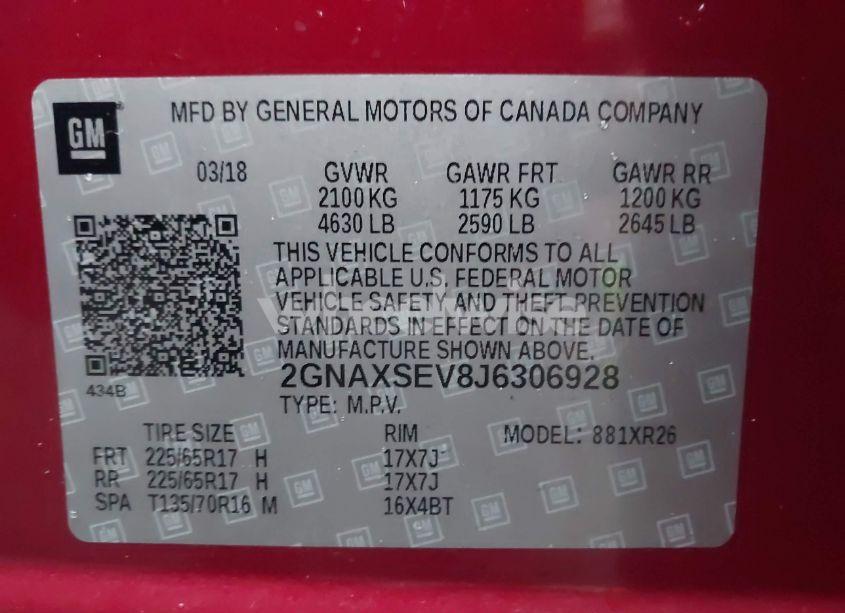 Photo 9 of 2018 Chevrolet Equinox LT (VIN 2GNAXSEV8J6306928)