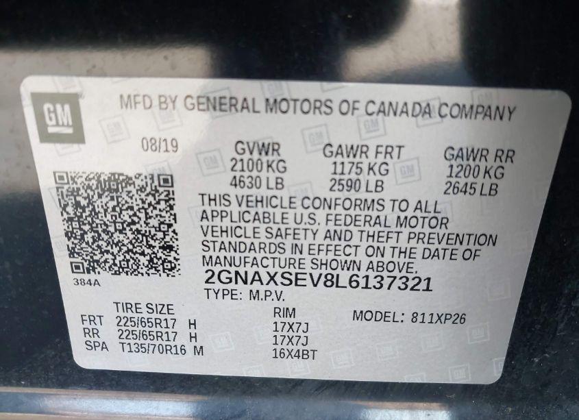 Photo 9 of 2020 Chevrolet Equinox AWD LS (VIN 2GNAXSEV8L6137321)