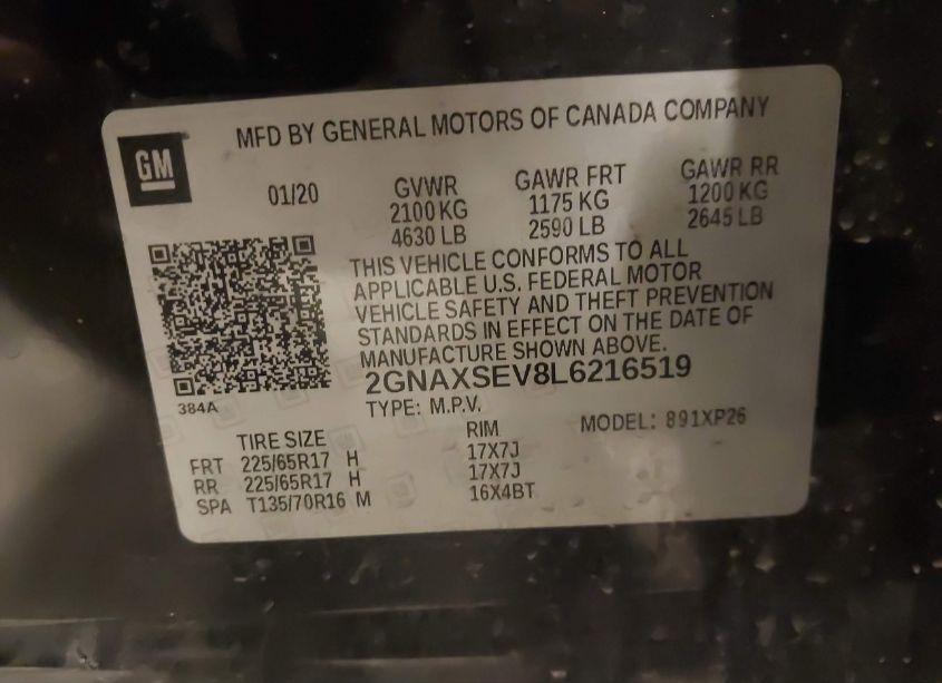 Photo 9 of 2020 Chevrolet Equinox AWD LS (VIN 2GNAXSEV8L6216519)