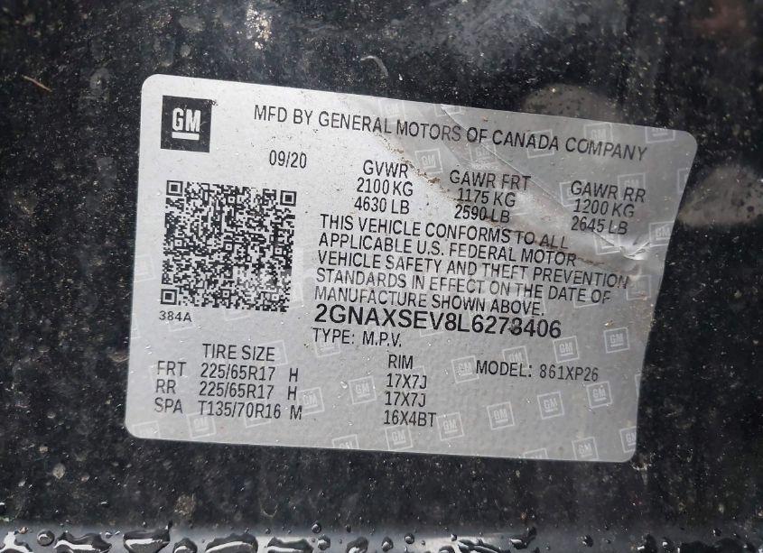 Photo 9 of 2020 Chevrolet Equinox AWD LS (VIN 2GNAXSEV8L6278406)