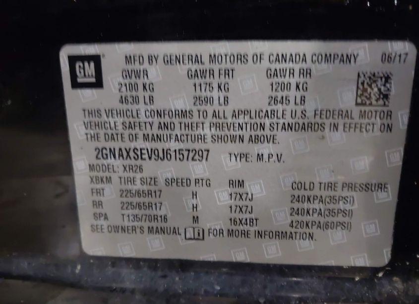 Photo 9 of 2018 Chevrolet Equinox LT (VIN 2GNAXSEV9J6157297)