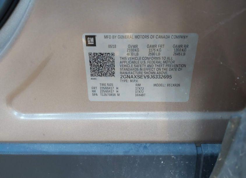 Photo 9 of 2018 Chevrolet Equinox LT (VIN 2GNAXSEV9J6332695)