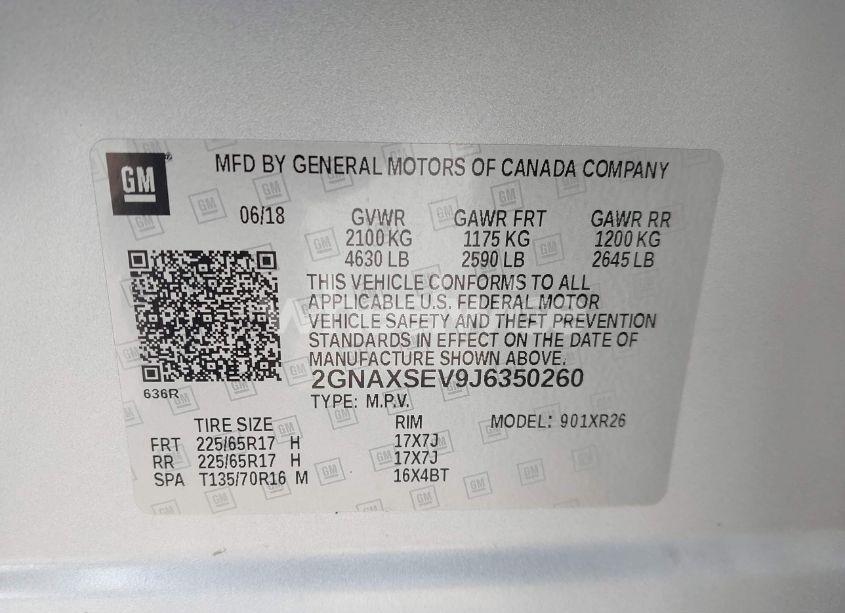 Photo 9 of 2018 Chevrolet Equinox LT (VIN 2GNAXSEV9J6350260)