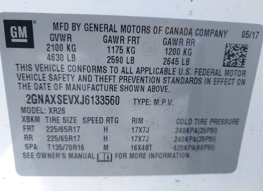 Photo 9 of 2018 Chevrolet Equinox LT (VIN 2GNAXSEVXJ6133560)