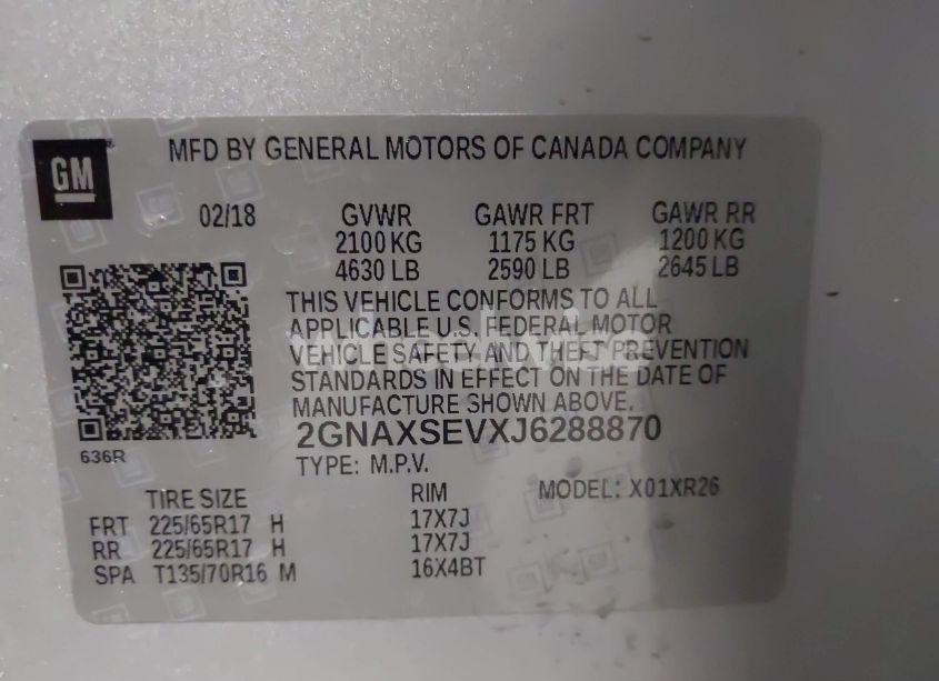 Photo 9 of 2018 Chevrolet Equinox LT (VIN 2GNAXSEVXJ6288870)