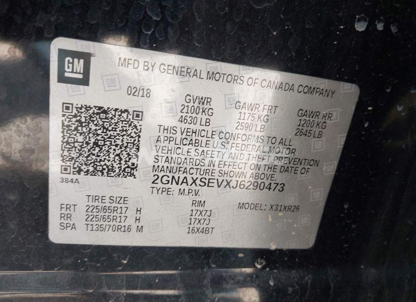 Photo 9 of 2018 Chevrolet Equinox LT (VIN 2GNAXSEVXJ6290473)