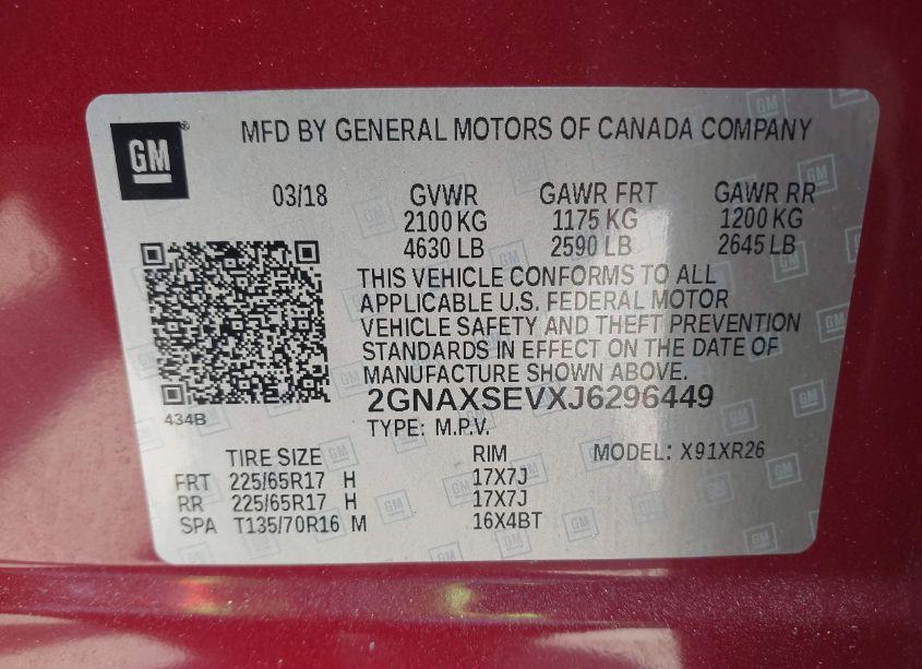 Photo 9 of 2018 Chevrolet Equinox LT (VIN 2GNAXSEVXJ6296449)