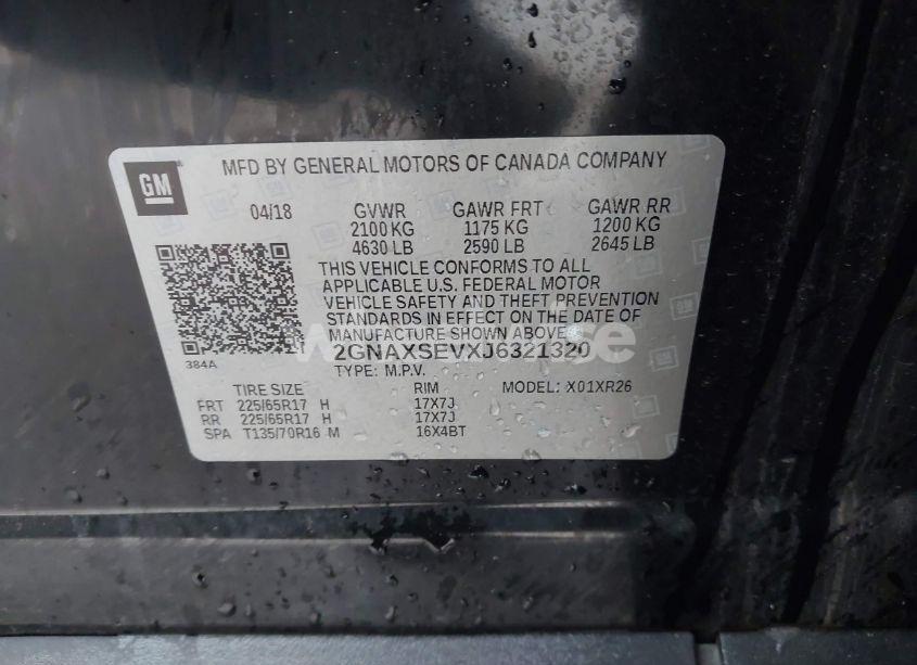 Photo 9 of 2018 Chevrolet Equinox LT (VIN 2GNAXSEVXJ6321320)