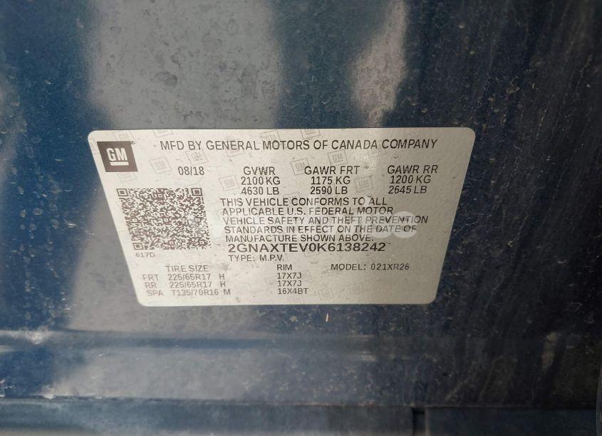 Photo 9 of 2019 Chevrolet Equinox LT (VIN 2GNAXTEV0K6138242)