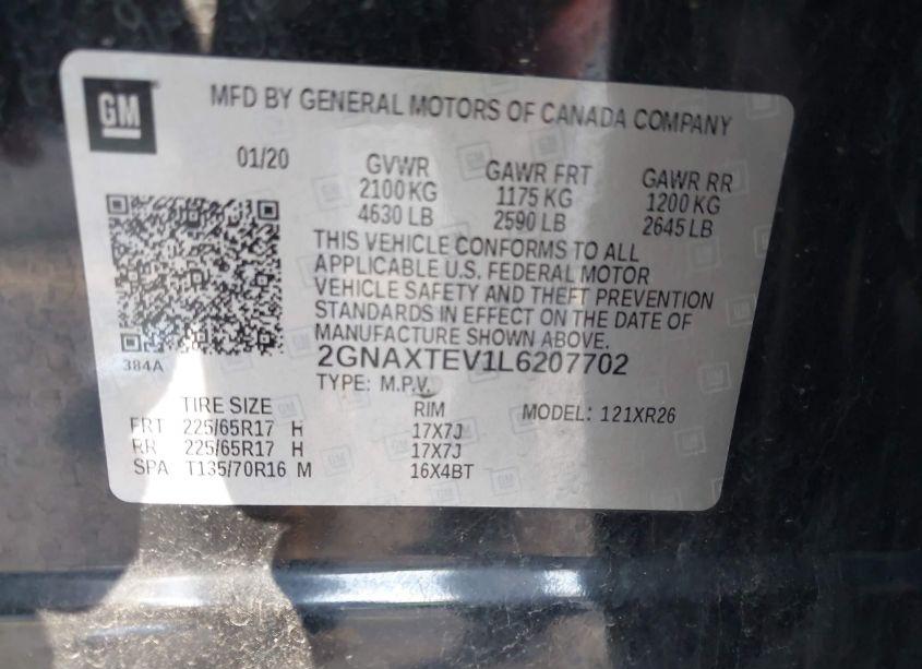 Photo 9 of 2020 Chevrolet Equinox AWD 2FL (VIN 2GNAXTEV1L6207702)