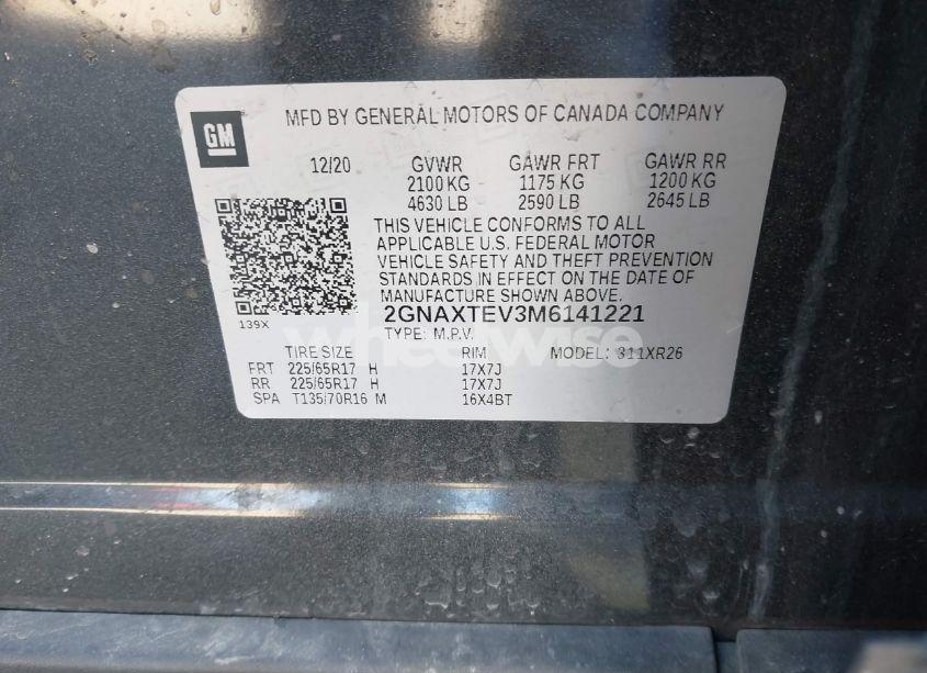 Photo 9 of 2021 Chevrolet Equinox AWD 2FL (VIN 2GNAXTEV3M6141221)