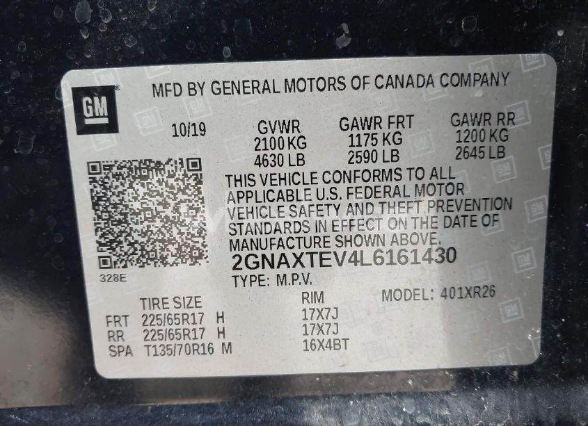 Photo 9 of 2020 Chevrolet Equinox AWD 2FL (VIN 2GNAXTEV4L6161430)