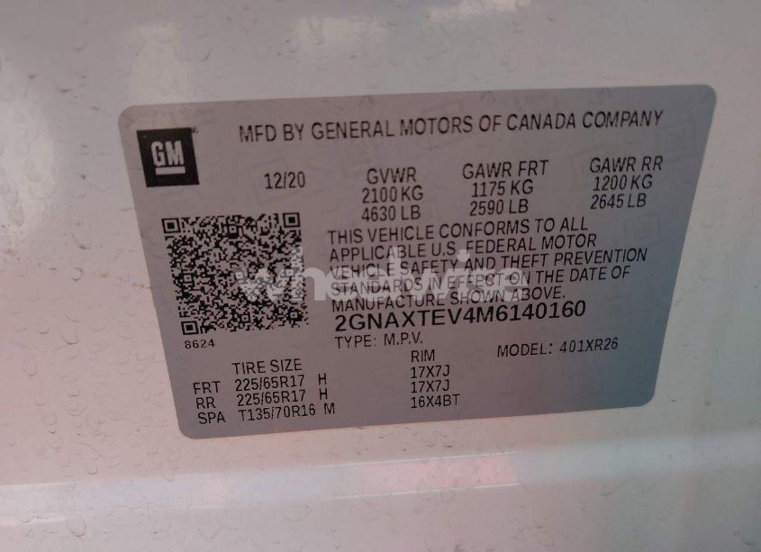 Photo 9 of 2021 Chevrolet Equinox AWD 2FL (VIN 2GNAXTEV4M6140160)