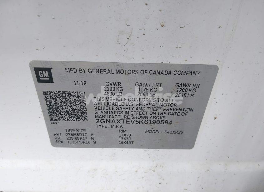 Photo 9 of 2019 Chevrolet Equinox LT (VIN 2GNAXTEV5K6190594)