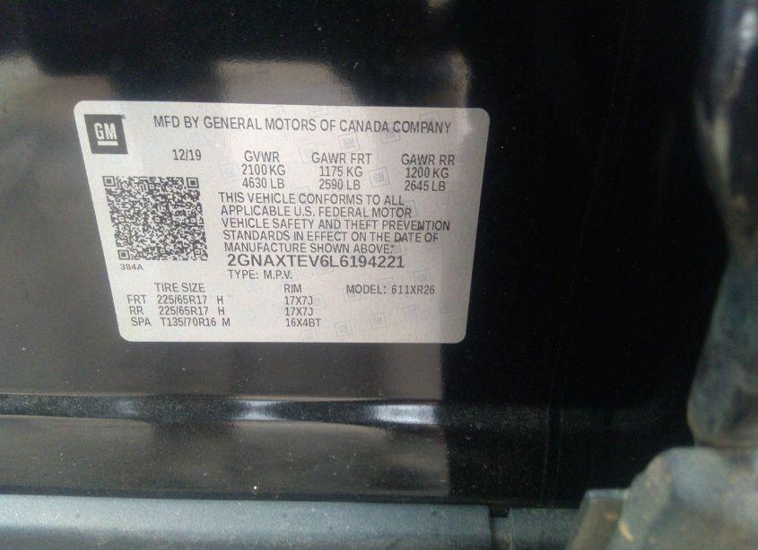 Photo 9 of 2020 Chevrolet Equinox AWD 2FL (VIN 2GNAXTEV6L6194221)