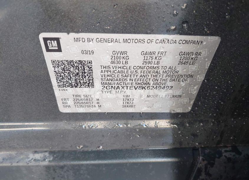 Photo 9 of 2019 Chevrolet Equinox LT (VIN 2GNAXTEV8K6249492)