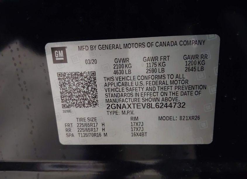 Photo 9 of 2020 Chevrolet Equinox AWD 2FL (VIN 2GNAXTEV8L6244732)