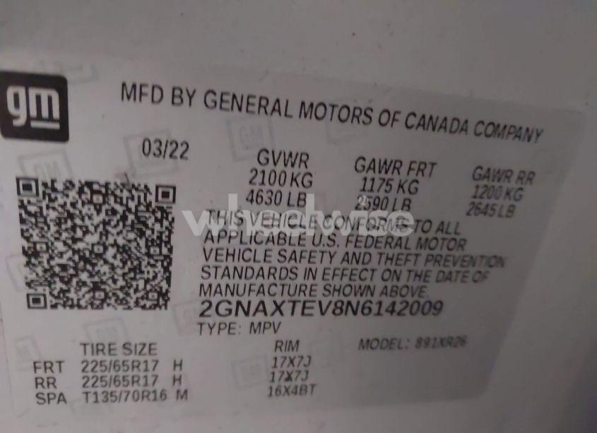 Photo 9 of 2022 Chevrolet Equinox AWD 2FL (VIN 2GNAXTEV8N6142009)