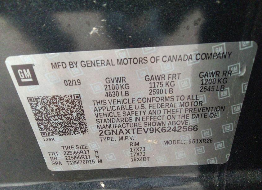 Photo 9 of 2019 Chevrolet Equinox LT (VIN 2GNAXTEV9K6242566)