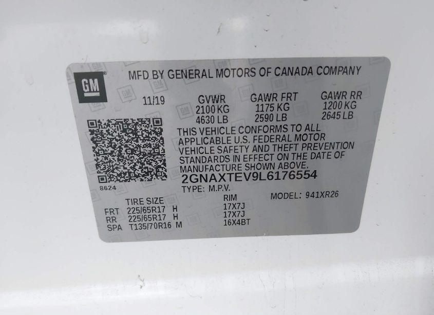 Photo 9 of 2020 Chevrolet Equinox AWD 2FL (VIN 2GNAXTEV9L6176554)