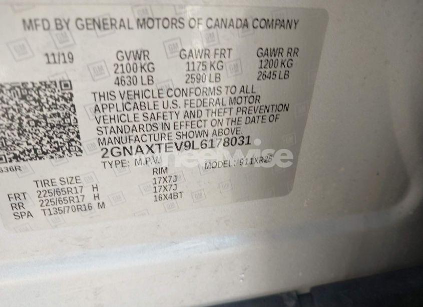 Photo 9 of 2020 Chevrolet Equinox AWD 2FL (VIN 2GNAXTEV9L6178031)